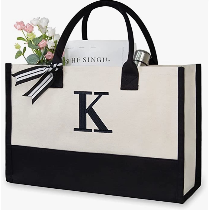 Monogrammed tote from Amazon prime for a teacher gift or bridal shower gift 