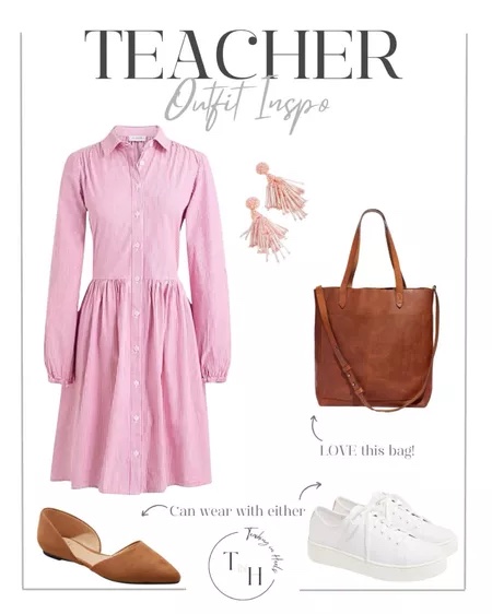 Stylish Comfort: Teacher Outfits With Flats 

pink dress, brown tote bag, pink earrings, flats, workwear, work outfit, work shoes, teacher, outfit inspo, outfit guide, style tip, shoe tip, casual flats, work flats, fashion tips, style guide
