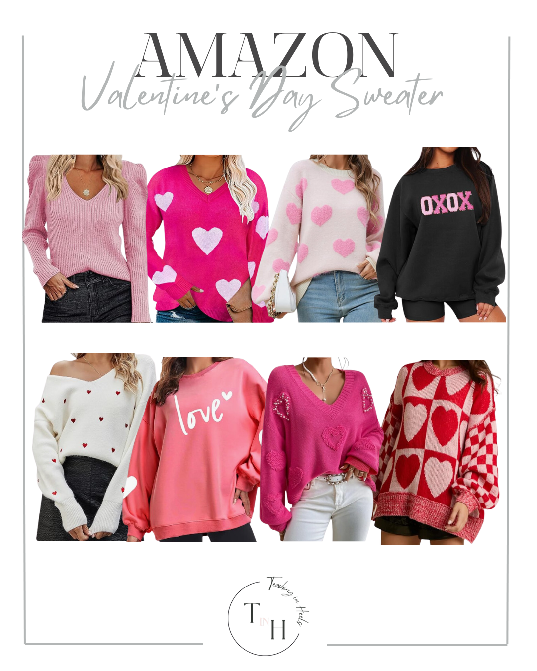 fall in love with these valentine's outfit ideas | valentines, valentine's day, valentine's day outfit, valentine's day sweater, pink sweater