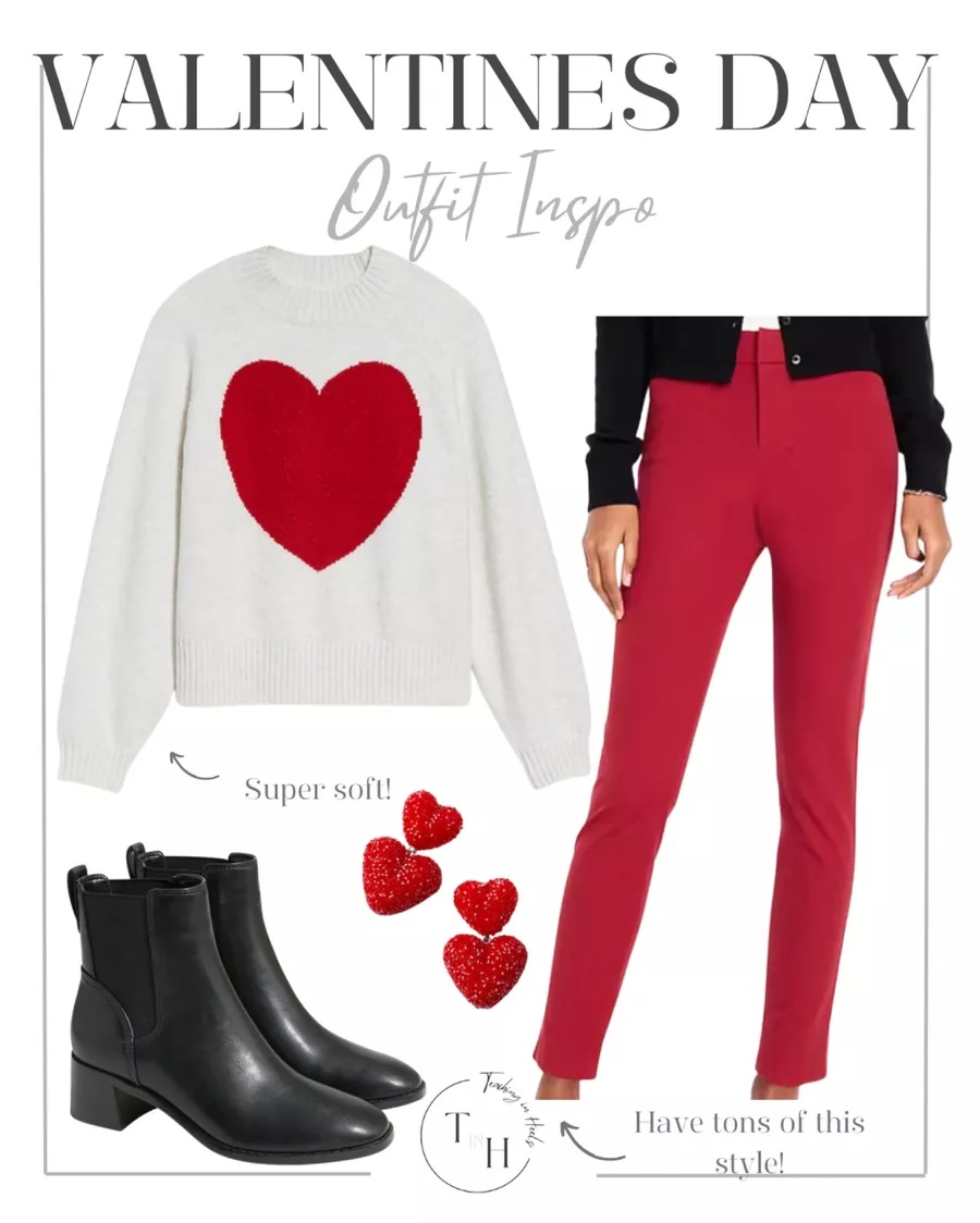 fall in love with these valentine's outfit ideas | valentines, valentine's day, valentine's day outfit, valentine's day sweater, pink sweater, valentine's day style, boots